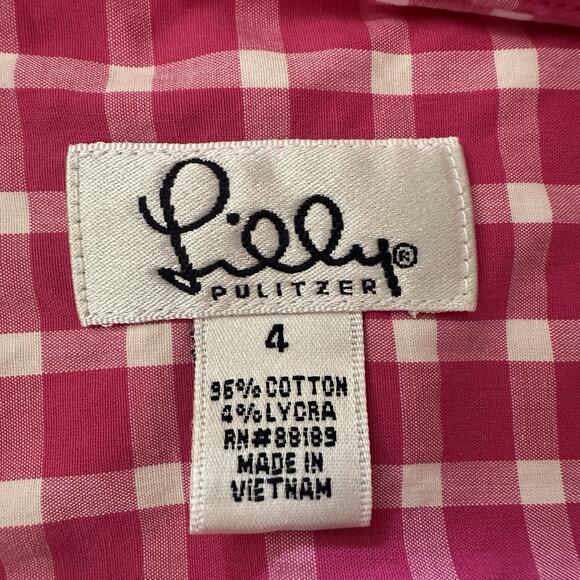 Lilly Pulitzer Blouse Size 4 Pink Plaid Button Down‎ Vintage Shirt - Picture 3 of 6